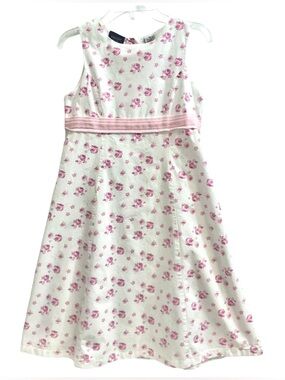 Rugged Bear Girls 10 White Pink Floral Cotton Lined A Line Summer Party Dress